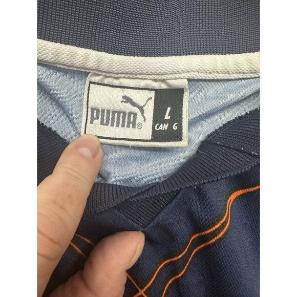 PUMA Vintage Blue & Orange Geometric Soccer Jersey Long Sleeve Shirt Size Large - Picture 2 of 10